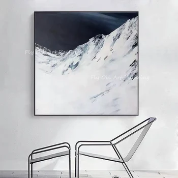100% ръчно рисувани абстрактна черно-бяла плътна пейзажната живопис с маслени бои върху платно Стенни картина за украса на офис, хотел в подарък