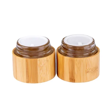 2 елемента от 30 грама, 50 грама бамбук стъклена банка за козметика, бамбук покритие, контейнер за крем за лице, стъклен буркан за крем с бамбук капак