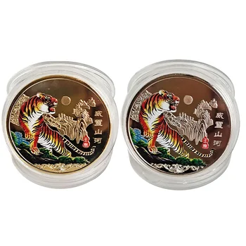 2022 Китай, Година на тигъра, Оригиналната Възпоменателна монета, колекция биметаллов, Злато, сребро, китайска коледна култура, Рисувана Възпоменателна монета