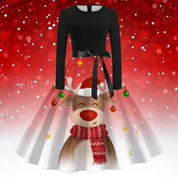 2023 Зимни Коледни рокли Дамски дрехи Хубаво С винтажным принтом, Качающиеся коледни костюми, Вечерна рокля с дълъг ръкав, Елегантни Vestidos