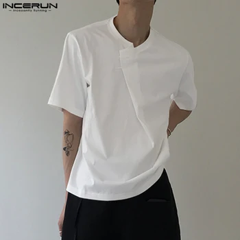 2023 Мъжка тениска Лятна Однотонная С къс ръкав, плиссированная, Свободна Мъжки дрехи в Корейски стил, Градинска мода, тениски, потници INCERUN
