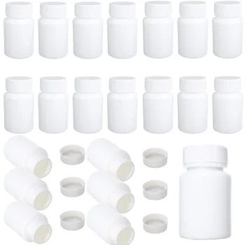 30шт преносими празни бели пластмасови бутилки за медицински таблетки обем 15 МЛ-100 мл С капак, Таблетка, капсули, Контейнери-организаторите за твърди прах
