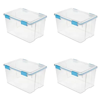 54 Qt. Пластмасова кутия за уплътнения, синьо аквариум, Комплект от 4 кутии за съхранение, органайзер за съхранение