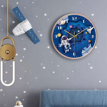 8-инчов стенни часовници детски спални Безшумни втори електронни часовници Украса на стаята за изследвания астронавти Начало декор на стените