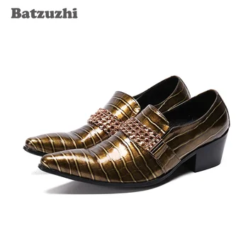 Batzuzhi/ Мъжки обувки на висок ток 6,5 см, Вечерни кожени модела обувки с остри пръсти, За партита и сватби, Chaussures Hommes, Големи размери на US6-12