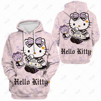 Hello Kitty Есенна Hoody С качулка За Момичета Kawaii Sweet Cool Top Couple Свободна Реколта Дрехи В Стил Харадзюку Y2K За жени