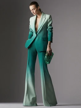 HIGH STREET, най-новата мода 2023, Дизайнерски костюм, женски блейзър с градиентным цветен принтом на една пуговице, разкроена панталони, костюм от 2 теми