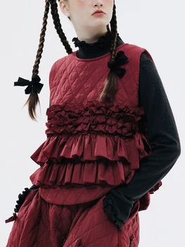 IMAKOKONI оригинален дизайн есен зима пуловер с кръгло деколте дантелен лоскутный жилетка от памучен яке топ 234387