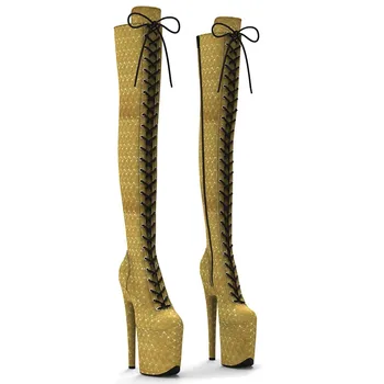 LAIJIANJINXIA/ Нова Мода обувки за танци върху поле с изкуствена трева покрив 20 см/8 инча, Модерни Дамски ботуши над коляното на платформа и висок ток, 785