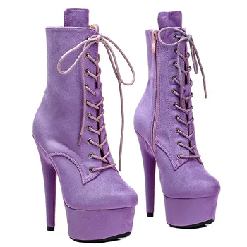 LAIJIANJINXIA/ Нови Велурени обувки на висок ток 15 см/6 см, Дамски официални обувки на платформа и висок ток, Модерните обувки за танци на един стълб 026