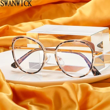 Swanwick TR90 blue light blocking glasses женски полуметаллические рамки за очила cat eye за жени с леопардовыми черни прозрачни лещи лидер в продажбите