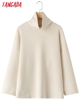 Tangada 2024, Пролетни модни дамски блузи с висока яка с голям размер, свободни пуловери 6L09