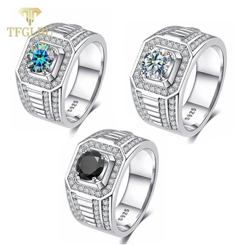 TFGLBU 1-каратово Цветен пръстен от муассанита 925 сребро за мъже, които са Преминали тест, Годежен пръстен с имитация на диамант, Бижута, луксозен качество