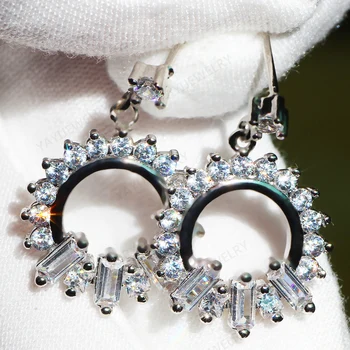 YaYI Fashion Princess Кройка Бели Естествени скъпоценни камъни, Кубичен Цирконий, Сребърен Цвят, Сватба парти, Обеци-на карамфил, Скъпоценни обици-пискюли