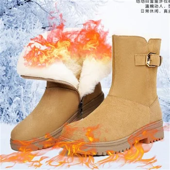ZXRYXGS/ Новост 2023 г.; Отлични Обувки от телешка матова вълна; Темпераментни Тенденция обувки-тръби; Топли и Удобни Дамски Зимни обувки Голям размер