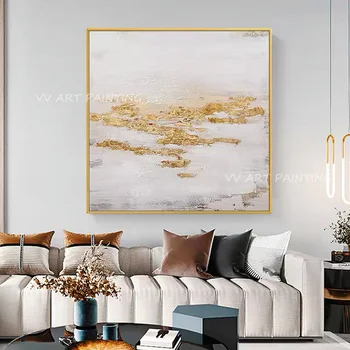 Абстрактна Златна фолио Големи размери, 100% Ръчна изработка, маслени бои, модерните стенни рисунки за всекидневна декор