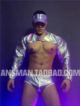 Бар Нощен клуб Мъжки дрехи Гого Сексуално нощно шоу Костюм за изяви с огледало DS Silver Technology