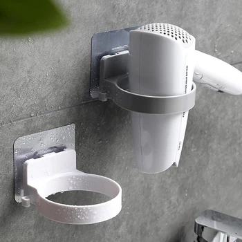 Без перфорация държач за сешоар устойчив лепкав стенен органайзер за сешоар за баня полици за съхранение в банята
