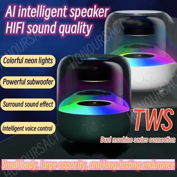 Безжична слушалка Bluetooth Външен Преносим 3D Съраунд звук RGB разсеяна светлина Мини Говорител на Събуфъра Мобилен Безжичен високоговорител