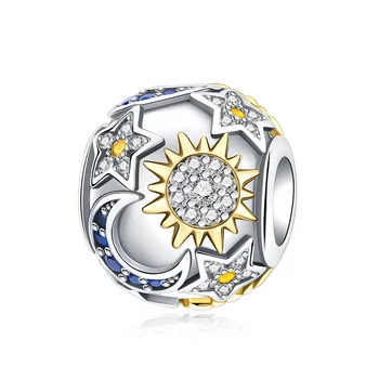 Бижута от сребро 925 проба със сини диаманти, Слънце, Луна, Звезди, Висулки са Подходящи за оригинален браслету, бусам-шармам, ожерелью, женски бижута направи си Сам