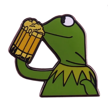 Брошка Kermit Drinking Beer С Емайл, с Игла във формата на Жаби, Икона Смешни Muppets, Не Отнасящи се до вашия Бизнес Аксесоар