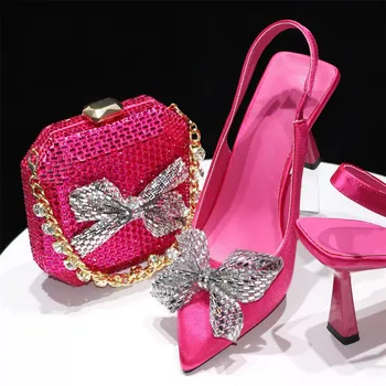 Висококачествена апликация, елегантни дамски сандали и подходяща чанта В комплекта, най-новите италиански дамски обувки-лодки, обувки и чанта в комплект за парти