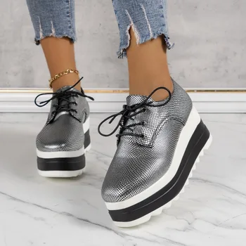 Висококачествени Дамски обувки на платформа, които растежа, Модни и Ежедневни Дамски обувки на танкетке, Луксозни Дизайнерски Дамски Кожени обувки, маратонки