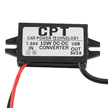 Водоустойчив преобразувател на постоянен ток от 7-50 В до 5 2A USB за автомобил със защита от претоварване за ниско напрежение