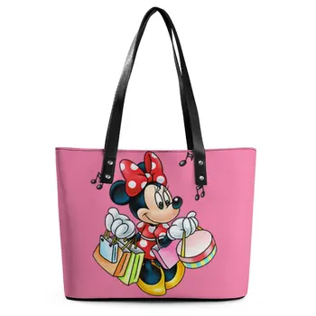 Дамска чанта с голям капацитет, многопластова чанта с цип, цветна чанта през рамо с принтом на Дисни Мики Маус