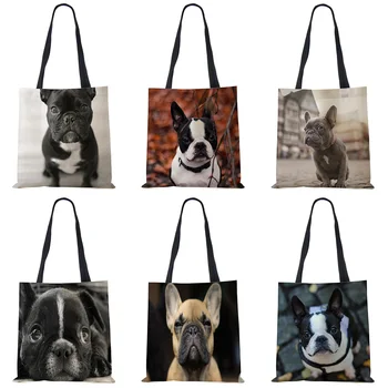 Дамски холщовая чанта през рамо в стил харадзюку с принтом кучета, неофициално множество чанта-тоут за пазаруване, училищната награда, плажна чанта