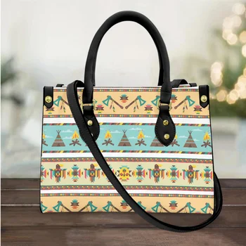 Дамски чанта от живота на индианец, луксозна дамска чанта от изкуствена кожа, Модни и ежедневни чанти-тоут за момичета с горната дръжка, Дамски чанти