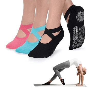 Дамски чорапи за йога с нескользящими дръжки и джапанки, бандажный памук чорап, който е подходящ за практикуване на пилатес, чист балет, боси