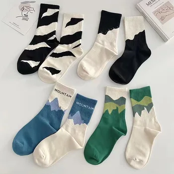 Дамски чорапи с асиметричен модел, чорапи за двойки, Териленовые памучни чорапи със средна бочком, Тип Ab, Модни чорапи за почивка, женски