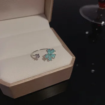 Двухслойное който отваря пръстен от цирконий за жени Y2k с хубав цветен кристал в стил Харадзюку, пръстен върху показалеца си, Регулируеми бижута