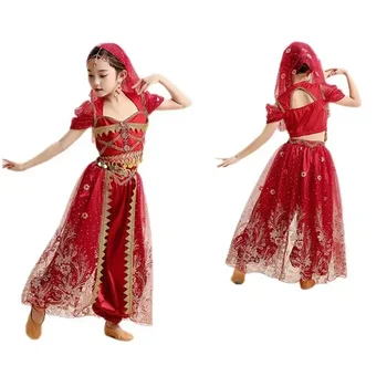 Детски комплект за танци принцеса Индия, Източно индийското танцово sarees за момичета, детски живописна костюм на Боливуд