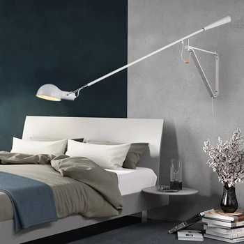 Дизайнерски Креативен Стенен лампа с дълга дръжка, штепсельная вилица, прекъсвач, Нощно шкафче за хранене, Индивидуално Минималистичное аплици, Скандинавски осветление с дълъг шеста