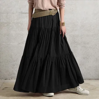 Дълга пола Y2K с висока талия, эстетичная реколта плиссированная пола Fairycore, готическата памучен панталон в стил харадзюку, гръндж, ретро-рами