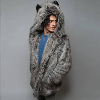 Европа и Америка 2023 Нова мъжки зимни ежедневна топла норковая палто от изкуствена кожа на открито с качулка
