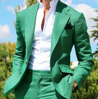 Ежедневни мъжки костюми от 2 теми Slim Fit 2023 Нови Зелени Сватбени костюми за мъже, Дрехи за бала за младоженците Блейзър Панталони