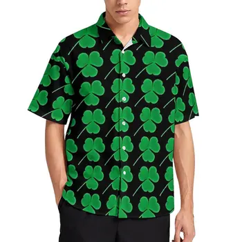 Ежедневни Ризи С Шарките на Зелени Централи в Деня на Св. Патрик Ирландски Плажна Риза, Хавайски Стилни Блузи, Мъжки Графични Големи Размери