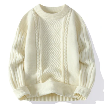 Есенно-зимен мъжки пуловер Ретро, с кръгло деколте, Обикновен мъжки Възли, Пуловери, свободни мъжки ретро-crochet пуловери в стил Харадзюку, Пуловери