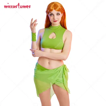 Женски костюм за cosplay, Изи, зелен топ и къси панталони, комплект с шифоновым саронгом
