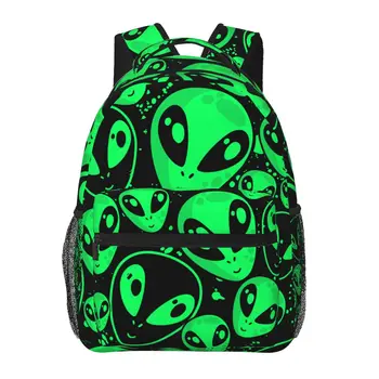 Зелена раница с извънземен НЛО за момичета и момчета, пътен раница, раници за тийнейджъри, училищни чанта