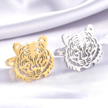 Изискани са Кухи пръстени с тигър, Животни от неръждаема стомана, пръстен в стил Дивия звяр за мъже, подарък за Хелоуин, Популярни Аксесоари на Едро