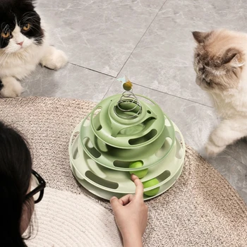 Интерактивна играчка-котка за домашни котки на 3 нива, кула въртяща се маса Играчка топка Песен Челночный кораб