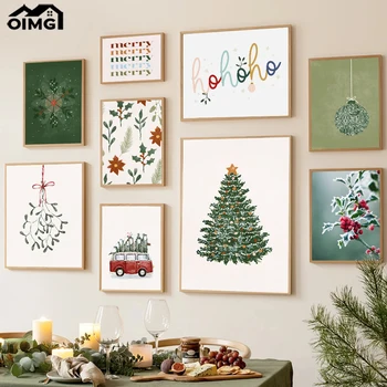 Коледна елха, украса топка, плакат, Матиран Холи, Зимна ван, платно, щампи във формата на снежинки, декоративна живопис за домашно стая