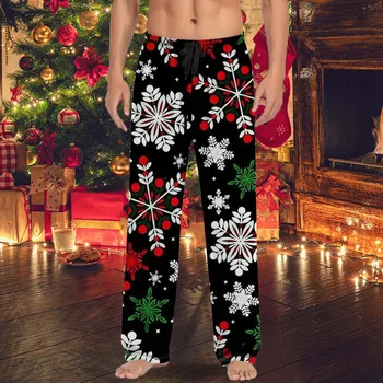 Коледни мъжки пижами, ежедневни панталони с принтом Лосове, Джоб на съвсем малък, Коледни панталони, Семейно парти 2023, Мъжки преки Свободни панталони