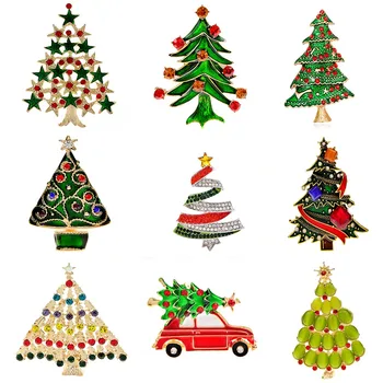 Колекция от брошки във формата на Коледно 2023 г. на жените и мъжете, Икона под формата на елхи с кристали, Коледна парти, Коледен подарък