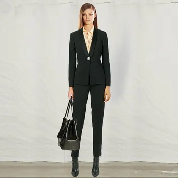 Комплект женски панталони с черен ревера на една пуговице, есента бизнес официална Елегантна всекидневни женски костюм, панталон, офис комплект