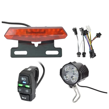 Комплект на задните светлини за електрически велосипед, 1 комплект, Петзвезден бутон за включване на аудио сигнала, предния фенер, комплект насоки на завоя, задна светлина